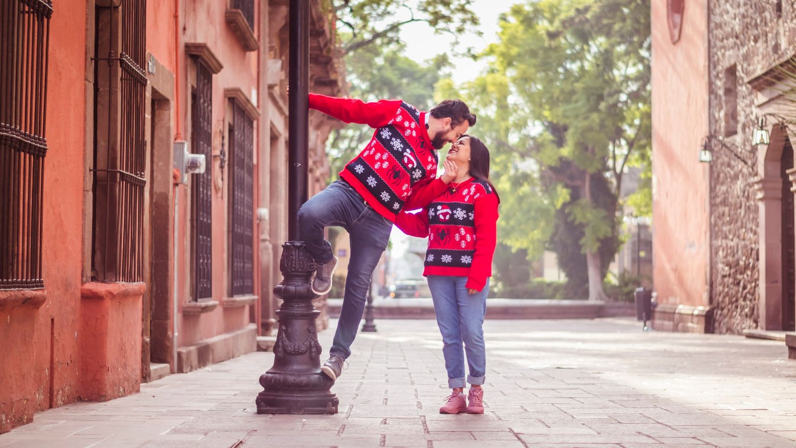 couple in red sweaters