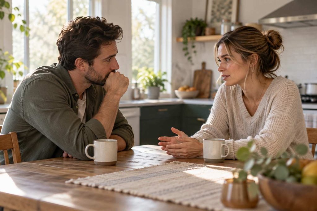 A couple talking during a walk — near “Rebuild emotional connection at a manageable pace.”