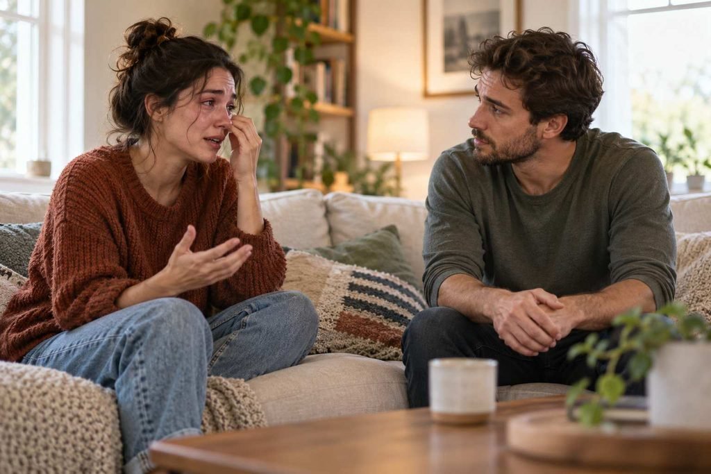 1. A couple sharing a quiet moment at home — near the conclusion.