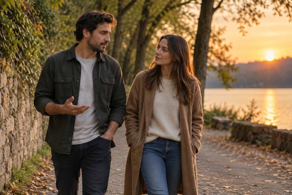 A couple having a serious conversation — near “Make room for the hurt partner’s questions and feelings.”